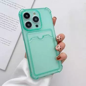 Прозрачный чехол-карман для карточек конфетного цвета для iPhone 16 Pro 15 14 Pro Max 13 12 11 Pro Max 7 XR, модный защитный чехол для объектива iPhone 12 Pro светло-зеленый