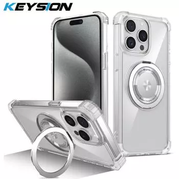 Прозрачный чехол KEYSION для iPhone 15 Pro Max 15 Plus с магнитным кольцом-подставкой, чехол для телефона iPhone 12 13 14 Pro Max for iPhone 15 розовый