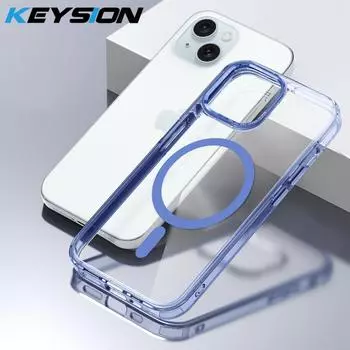 Прозрачный чехол KEYSION для MagSafe для iPhone 15 14 Pro Max, прозрачный магнитный чехол для беспроводной зарядки iPhone 13 Pro Max for iPhone 15 небесно-голубой