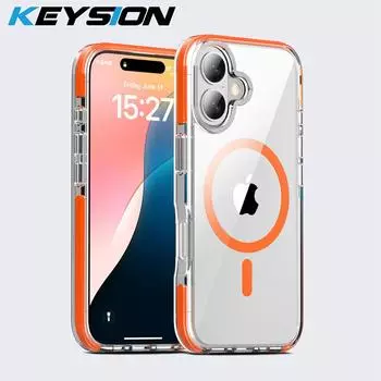 Прозрачный чехол KEYSION для MagSafe для iPhone 16 15 Plus, цветной противоударный чехол для iPhone 16 Plus 15 for iPhone 16 серый