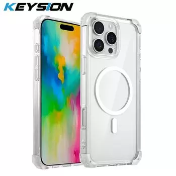 Прозрачный чехол KEYSION для MagSafe для iPhone 16 Pro Max HD Clear TPU+PC противоударный чехол для задней панели телефона для iPhone 16 Plus for iPhone 16 чёрный