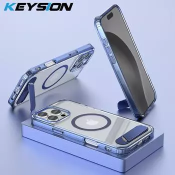 Прозрачный чехол KEYSION для MagSafe для iPhone 14 Pro Max TPU+PC Kickstand Противоударный чехол для задней панели телефона для iPhone 13 Pro Max for iPhone 14 золотой