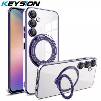 Прозрачный чехол KEYSION для Samsung Galaxy A54 A34 5G A24 A14 A23 A13 A52 S A12 A04S, защитный чехол для камеры с подставкой, чехол для телефона for Samsung A54 5G серебряный
