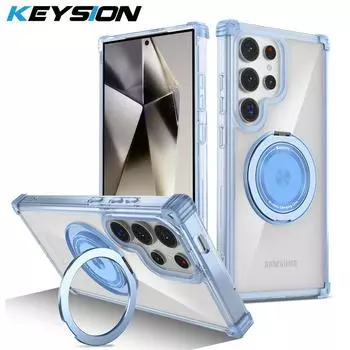Прозрачный чехол KEYSION для Samsung S24 Ultra S23 FE S22 + чехол-подставка с магнитным кольцом для Galaxy Note 20 Ultra for Galaxy S24 розовый