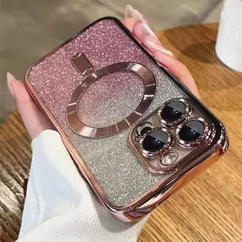 Прозрачный чехол Magsafe с градиентным блестящим покрытием для iPhone 11 12 13 14 Pro Max 14 Plus, мягкий силиконовый магнитный чехол для беспроводной зарядки iPhone 14 Pro Max чёрный