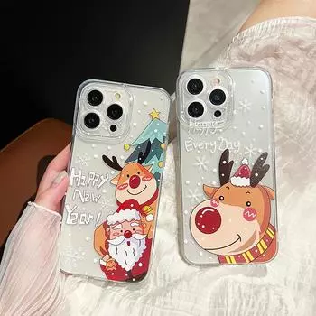 Прозрачный чехол Merry Christmas Elk для iPhone 16 15 14 13 12 11 Pro Max, чехол Santa Claus Elk Snowman Deer для iPhone XS Max X XR 7 8 Plus, мягкий чехол из ТПУ iPhone 15