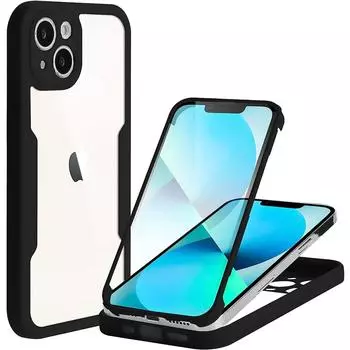 Прозрачный чехол на 360 градусов для iPhone 13 14 Pro Max 14 Plus 13 Pro 12 Pro Max 12 11 Pro 11 XR 8 Plus противоударный чехол для телефона с полной защитой iPhone 14 Plus чёрный