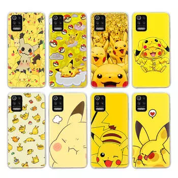 Прозрачный чехол PK10 Pikachu Pokmon для Samsung A04 A14 A23 M33 M53 Realme 10 9 C35 C55 VIVO Y02 Y12 Infinix Hot 30 Note 11 Tecno Spark 8P Pro Infinix Hot 10 Play эбеновый