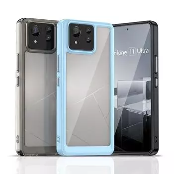 Прозрачный чехол PMMA для Asus Zenfone 11 Ultra 10 9 Zenfone11Ultra Zenfone10 Zenfone9 TPU цветной мягкий край жесткий чехол For Asus Zenfone 11 Ultra чёрный