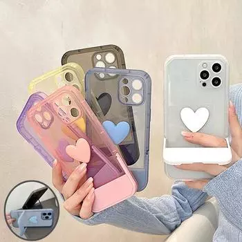 Прозрачный чехол-подставка с 3d сердечком для Iphone 13 12 11 Pro Max X Xr Xs 13pro, противоударный силиконовый чехол ярких цветов For iPhone X or XS