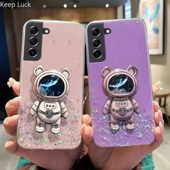 Прозрачный чехол Quicksand Glitter Astronaut для Samsung Galaxy S23 S22 S21 S20 FE Plus Ultra S9 Note 20 10 9 8 Мягкий блестящий чехол S20Plus белый