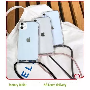 Прозрачный чехол-ремешок для iPhone 13 Pro Max — подходит для Apple 14/15, 12, XS Max — дизайн через плечо/через плечо чёрный