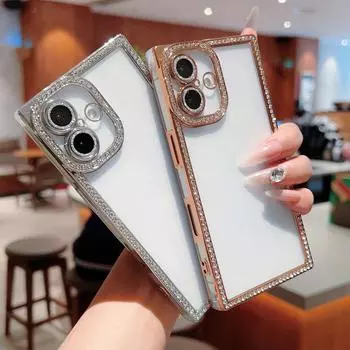 Прозрачный чехол с алмазным покрытием для iPhone 16 Pro Max 15 Plus 14 13 Pro, мягкий силиконовый защитный противоударный чехол для линз For iphone 13 синий