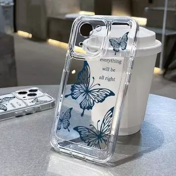 Прозрачный чехол Butterfly для iPhone 16 Pro 15 14 Plus 13 12 Mini 11 Pro Max Xs Max Xr X/Xs 7 8 Plus, противоударный мягкий силиконовый чехол iPhone 15 чёрный