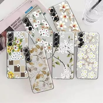 Прозрачный чехол с белым цветком и цветочным принтом для Samsung Galaxy S23 S22 S21 S20 Fe Ultra S10 S9 S8 Plus 10e S10lite Note 10plus 20ultra Samsung S10 Lite