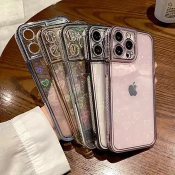 Прозрачный чехол с блестящим лазерным сердечком для Iphone 13 Pro Max 11 12 X Xs Xr 7 8 Plus Se, роскошная мягкая задняя крышка с бриллиантами For iPhone 7 or 8