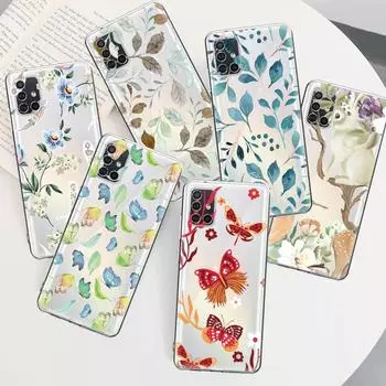 Прозрачный чехол с цветком, бабочкой и кроликом для Samsung Galaxy A34 A12 A32 A52 A72 A71 A51 A14 A31 A21s A13 A23 A53 A73 A50 A02s A20e For Samsung A72
