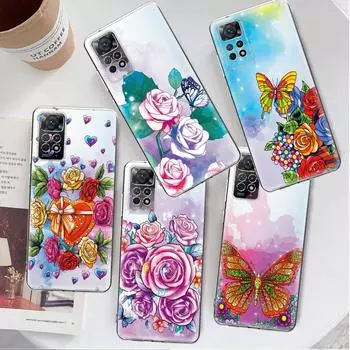 Прозрачный чехол с цветком розы и цветочным принтом для Xiaomi Redmi Note 12 7 8 9 8t 11t 8 10 Pro 9s 10s 11 11s для Mi 9a 9 9c 9t 10 10c K40 Redmi Note 8