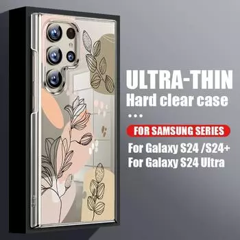 Прозрачный чехол с цветочным узором для Samsung S24 S22 Ultra Plus S23 S1 S20 Fe A15 A16 A35 A34 A55 A54 A53, ударопрочный, тонкий, квадратный чехол для ПК Samsung S24 FE