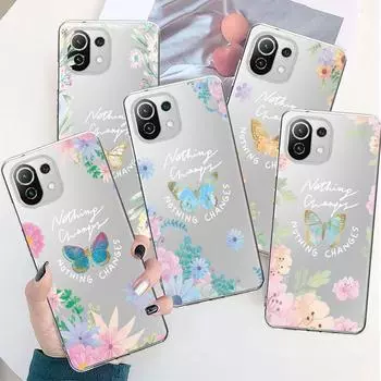 Прозрачный чехол с фиолетовым бабочкой и цветочным принтом для Xiaomi Poco X3 Nfc X3pro M3 F1 F3 для Mi 11 12 13 11x 12x Pro 11 10 Lite 11t 10t Xiaomi Poco M5