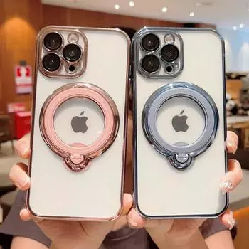 Прозрачный чехол с гальваническим магнитным держателем для iPhone 14 Pro Max 13 12 11 Pro Max X XR XS 7 8 Plus, защитная мягкая задняя крышка For iPhone X