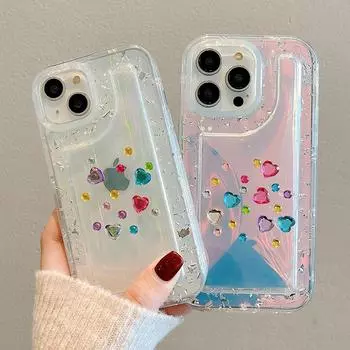Прозрачный чехол с градиентом радуги и лазерного блеска для Iphone 14 Pro Max 13 12 11 Plus, прозрачная противоударная задняя крышка с сердцем и бриллиантами For iPhone 12 Pro