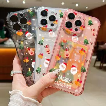 Прозрачный чехол с изображением Санты и рождественским принтом для iPhone 16 Pro Max 15 Pro 14 13 12 11, мягкий силиконовый прозрачный противоударный защитный чехол для телефона iPhone 16 серый