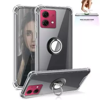 Прозрачный чехол с кольцевой подставкой для Motorola G84 G54 G32, подушка безопасности, противоударные прозрачные чехлы для Moto E13 Edge 40 Neo 30, мягкий силиконовый защитный чехол для телефона For Moto Edge 2023 синий