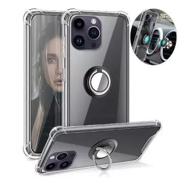 Прозрачный чехол с кольцевой подставкой для iPhone 15 14 13 12 11 Pro Max Plus XR X 8 7 Plus SE, кронштейн-держатель, подушка безопасности, противоударный, прозрачный, мягкий силиконовый чехол для телефона For IPhone 15 Pro красный