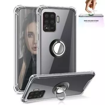Прозрачный чехол с кольцевой подставкой для OPPO F21 Pro F19 F17 F15 F11 F9, противоударный прозрачный мягкий силиконовый чехол-держатель для задней панели телефона For oppo F11 pro синий