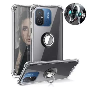 Прозрачный чехол с кольцевой подставкой для Redmi 12C 12 10C 10A 10X 9I 9C 9T 8A 7 6 pro, кронштейн-держатель, подушка безопасности, противоударный, прозрачный, мягкий силиконовый чехол для задней панели телефона Red серебряный
