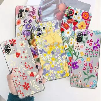 Прозрачный чехол с красным цветком и цветочным принтом для Xiaomi Poco X3 Nfc X3pro M3 F1 F3 для Mi 11 12 13 11x 12x Pro 11 10 Lite 11t 10t Pro Note 9t Xiaomi Note 10 Lite