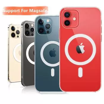 Прозрачный чехол с магнитом для Magsafe для iPhone15 14 13 12 11 Pro MAX Mini XR XS X 7 8 Plus, чехол для беспроводного зарядного устройства For iPhone 13 ProMax