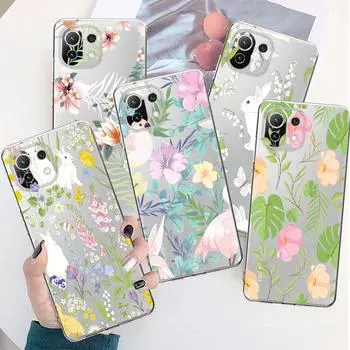 Прозрачный чехол с милым белым кроликом и цветочным принтом для Xiaomi Poco X3 Nfc X3pro M3 F1 F3 для Mi 11 12 13 11x 12x Pro 11 10 Lite 11t 10t Xiaomi 9T