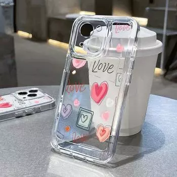 Милый прозрачный чехол Love Heart для iPhone 16 15 14 Pro Max Plus 13 12 11 Pro Max Xs Max Xr X 8 7 Plus Se2022 Se2020 противоударный бампер мягкий силиконовый чехол iPhone 15