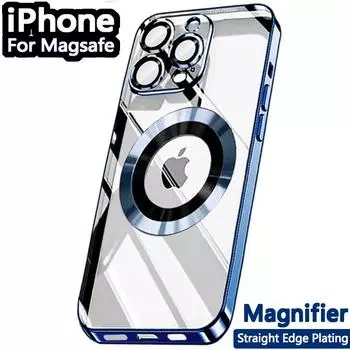 Прозрачный чехол с оригинальным логотипом и увеличительным покрытием для Apple Magsafe, чехол для Iphone 15 14 Plus 11 12 13 Pro Max, магнитная пленка для камеры 4K For 11