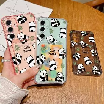 Прозрачный чехол с отделением для карт Bamboo Panda Shell для Samsung S24 S22 Ultra S23 S21 S20 Fe A55 A54 A53 A35 A34 A15, противоударный, мягкий, силиконовый, тонкий чехол Samsung S24 серый