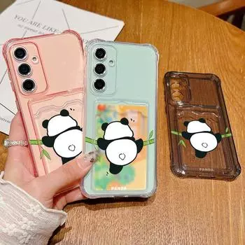 Прозрачный чехол с отделением для карт и рисунком панды для Samsung S24 S22 Ultra S23 S21 S20 Fe A55 A54 A53 A35 A34 A15, противоударный, мягкий, силиконовый, тонкий чехол Samsung S24 серый