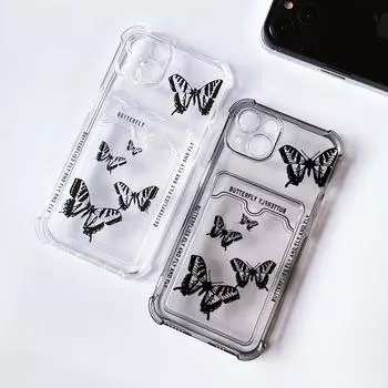 Прозрачный чехол с отделением для карт в виде бабочки для Iphone 14 13 12 11 Pro Max Xr Xs Se 2020 2022 7 8 Plus, мягкий карманный держатель-кошелек For iphone SE 2022
