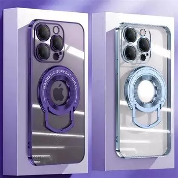 Прозрачный чехол с отверстием для логотипа для iPhone 13 12 14 Pro Max 11 13, невидимая подставка для Magsafe, магнитная крышка для беспроводной зарядки iPhone 14 Pro Max чёрный