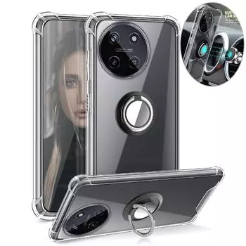 Прозрачный чехол с подставкой для кольца для OPPO Realme 11 4G 11X Pro Plus, кронштейн-держатель, противоударный, прозрачный, мягкий, силиконовый, из ТПУ, защитная задняя крышка для телефона For realme 11 4G красный