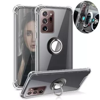 Прозрачный чехол с подставкой для кольца для Samsung Galaxy Note 20 Ultra 10 plus lite 9 8, кронштейн-держатель, подушка безопасности, противоударный, прозрачный, мягкий силиконовый чехол для задней панели телефона For Samsung note8 красный