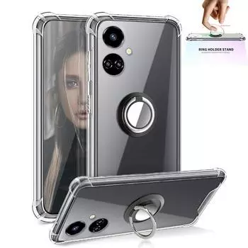 Прозрачный чехол с подставкой и кольцом для INFINIX TECNO Camon 19 Pro 18 17 16 15 pro, кронштейн-держатель, подушка безопасности, противоударный, прозрачный, мягкий силиконовый защитный чехол для телефона For Camon 19PRO 5G серебряный