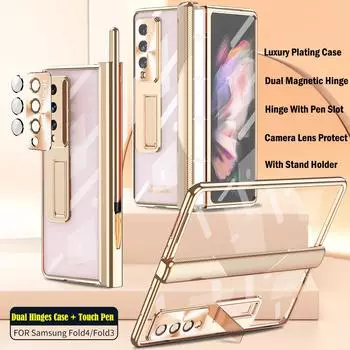 Прозрачный чехол с покрытием для Samsung Galaxy Z Fold 4 5g, чехол с двойным магнитным шарниром и слотом для сенсорной ручки, чехол для Galaxy Fold 3 4 For Galaxy Z Fold 4 чёрный