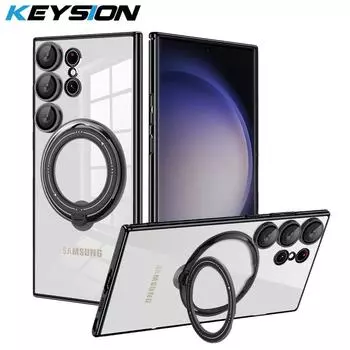 Прозрачный чехол с покрытием KEYSION для MagSafe для Samsung Galaxy S23 Ultra S22 + S20 FE, защитный чехол для камеры с магнитной подставкой, чехол для телефона for Galaxy S23 серебряный