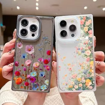 Прозрачный чехол с принтом маленького свежего цветка для iPhone 16 Pro Max 15 Plus 14 Pro 13 12 11, защита линз, ударопрочный прозрачный мягкий чехол для телефона из ТПУ iPhone 16