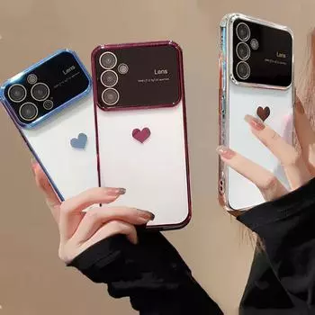 Прозрачный чехол с прозрачным покрытием Love Heart для Samsung Galaxy A14 A24 A54 A23 A53 A13 A52 A52S 5G 4G S20 S21 S22 S23 S24 Ultra Plus FE, мягкий чехол For Samsung Note 20 Ultra чёрный