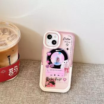 Прозрачный чехол с рисунком кота и двойным креплением для iPhone 14 Pro iPhone 16 Pro розовый