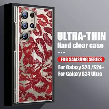 Прозрачный чехол с рисунком поцелуя и губ для Samsung S24 S22 Ultra Plus S23 S1 S20 Fe A15 A16 A35 A34 A55 A54 A53, ударопрочный, жесткий, тонкий, квадратный чехол для ПК Samsung S24 FE