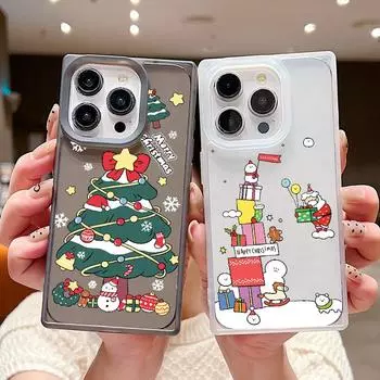 Прозрачный чехол с рисунком Санты для iPhone 16 Pro Max 15 14 Plus 13 Pro 12 11 Elk Tree, мягкий противоударный прозрачный чехол из ТПУ iPhone 16